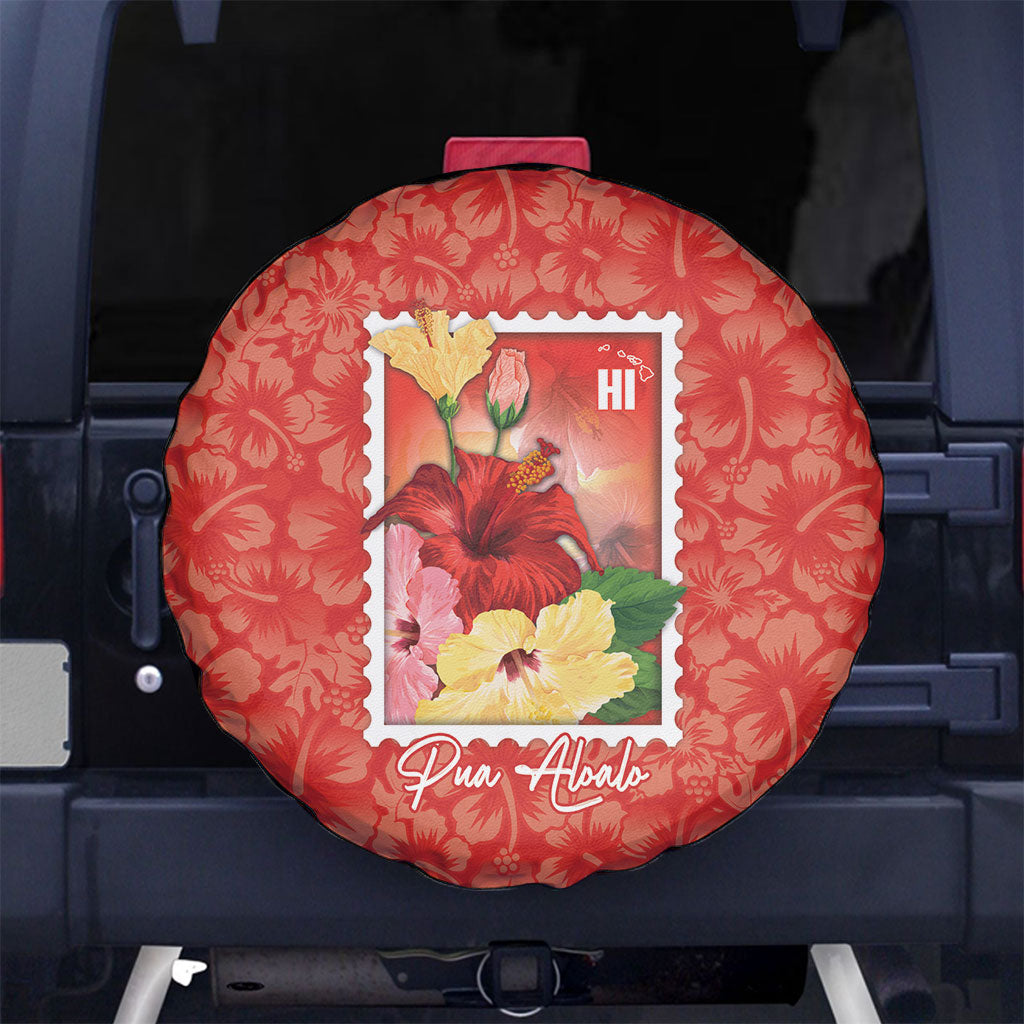Aloha Hawaii Pua Aloalo Spare Tire Cover Hawaiian Hibiscus Flowers Stylized Stamp