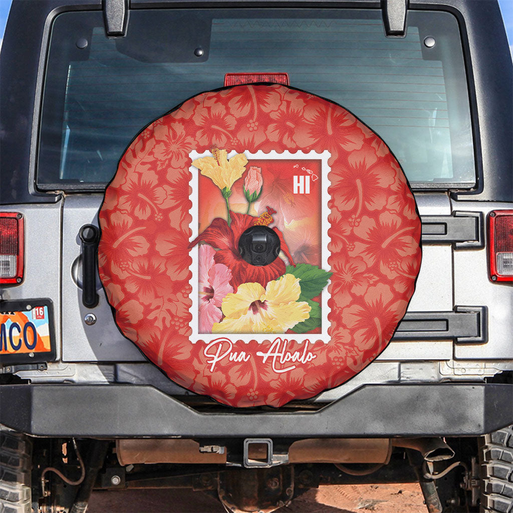Aloha Hawaii Pua Aloalo Spare Tire Cover Hawaiian Hibiscus Flowers Stylized Stamp LT14 Red - Polynesian Pride
