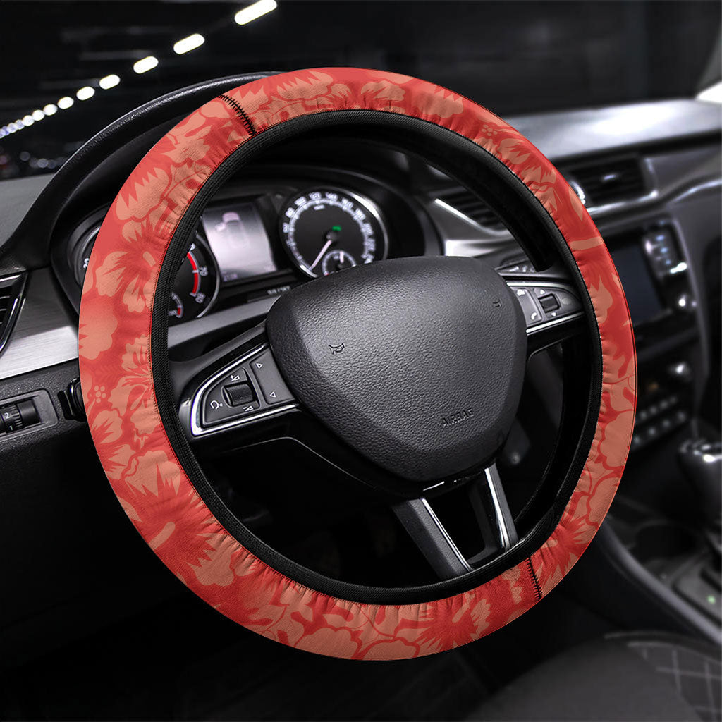 Aloha Hawaii Pua Aloalo Steering Wheel Cover Hawaiian Hibiscus Flowers Stylized Stamp