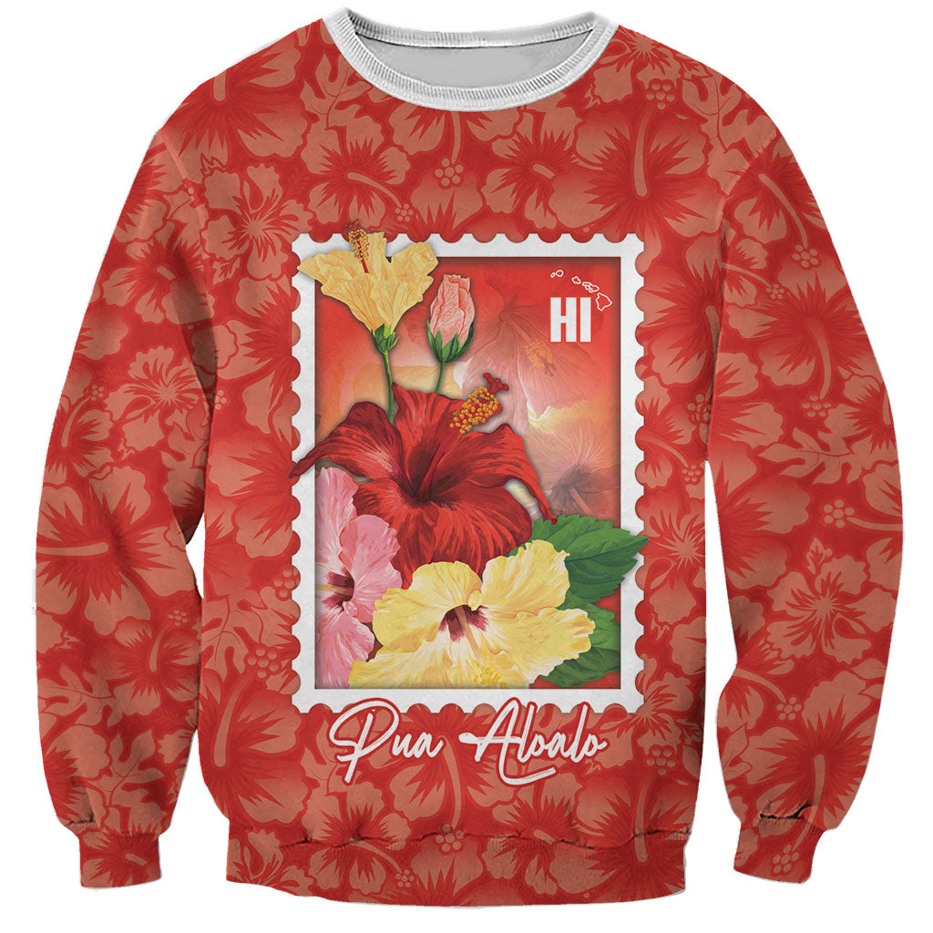 Aloha Hawaii Pua Aloalo Sweatshirt Hawaiian Hibiscus Flowers Stylized Stamp