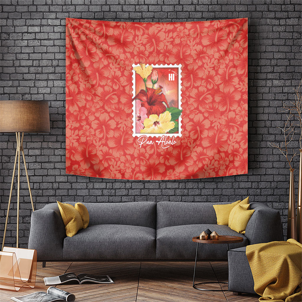 Aloha Hawaii Pua Aloalo Tapestry Hawaiian Hibiscus Flowers Stylized Stamp