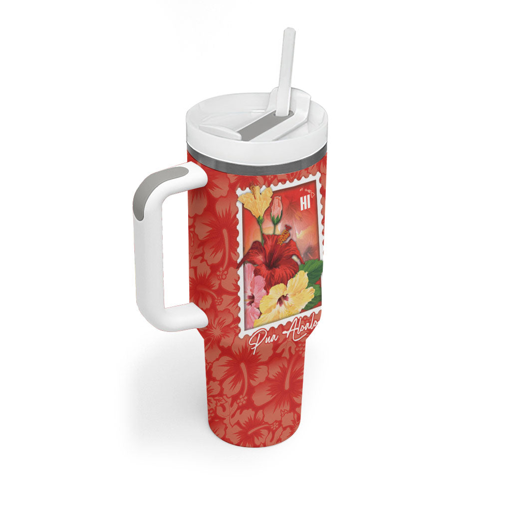 Aloha Hawaii Pua Aloalo Tumbler With Handle Hawaiian Hibiscus Flowers Stylized Stamp LT14 - Polynesian Pride