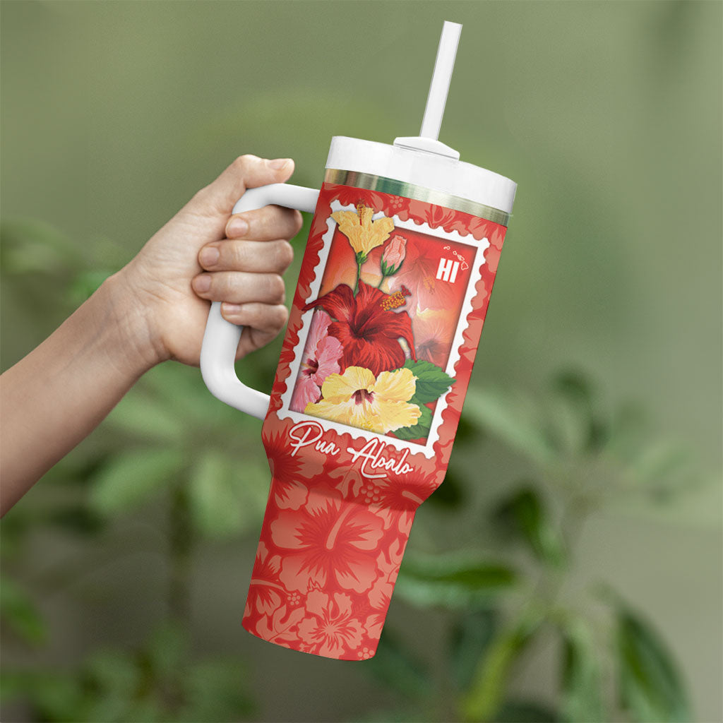 Aloha Hawaii Pua Aloalo Tumbler With Handle Hawaiian Hibiscus Flowers Stylized Stamp LT14 - Polynesian Pride