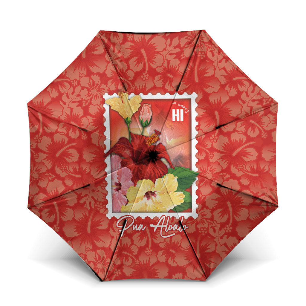 Aloha Hawaii Pua Aloalo Umbrella Hawaiian Hibiscus Flowers Stylized Stamp