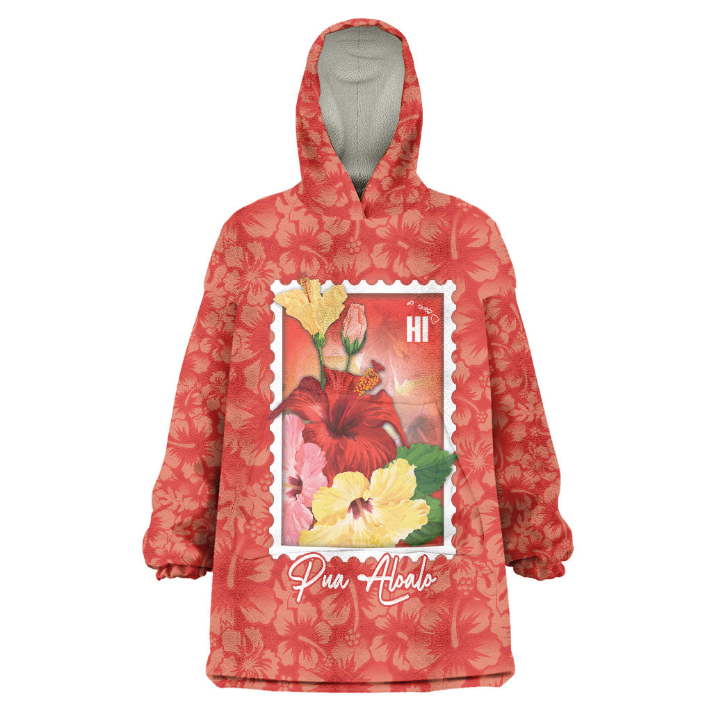 Aloha Hawaii Pua Aloalo Wearable Blanket Hoodie Hawaiian Hibiscus Flowers Stylized Stamp