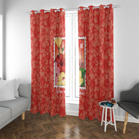 Aloha Hawaii Pua Aloalo Window Curtain Hawaiian Hibiscus Flowers Stylized Stamp LT14 With Grommets Red - Polynesian Pride