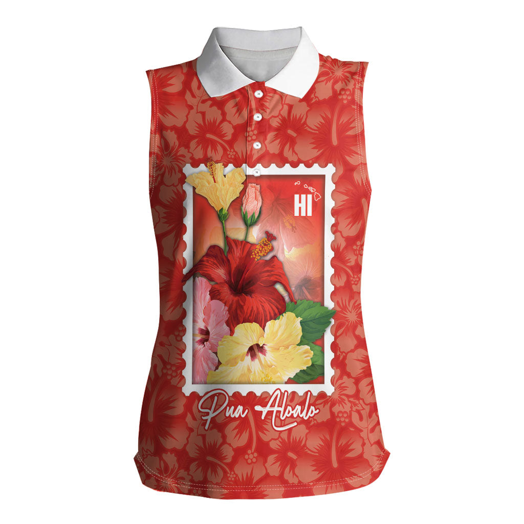 Aloha Hawaii Pua Aloalo Women Sleeveless Polo Shirt Hawaiian Hibiscus Flowers Stylized Stamp