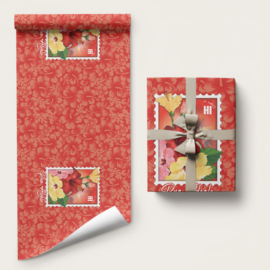 Aloha Hawaii Pua Aloalo Wrapping Paper Hawaiian Hibiscus Flowers Stylized Stamp
