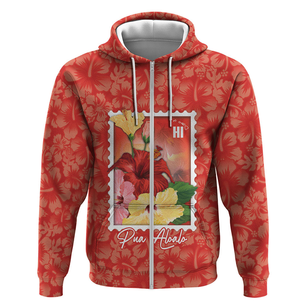 Aloha Hawaii Pua Aloalo Zip Hoodie Hawaiian Hibiscus Flowers Stylized Stamp