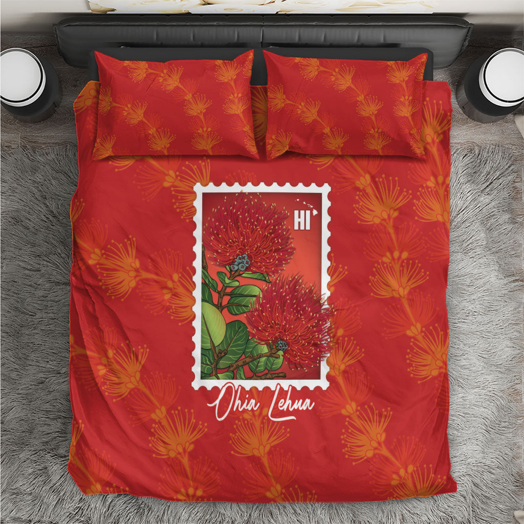 Aloha Hawaii Ohia Lehua Bedding Set Hawaiian Lei Stylized Stamp