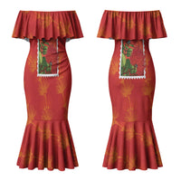 Aloha Hawaii Ohia Lehua Couples Matching Mermaid Dress and Hawaiian Shirt Hawaiian Lei Stylized Stamp LT14 - Polynesian Pride