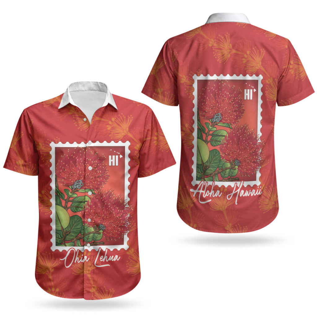 Aloha Hawaii Ohia Lehua Couples Matching Off Shoulder Maxi Dress and Hawaiian Shirt Hawaiian Lei Stylized Stamp LT14 - Polynesian Pride