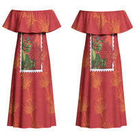 Aloha Hawaii Ohia Lehua Couples Matching Off Shoulder Maxi Dress and Hawaiian Shirt Hawaiian Lei Stylized Stamp LT14 - Polynesian Pride