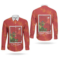 Aloha Hawaii Ohia Lehua Couples Matching Off The Shoulder Long Sleeve Dress and Long Sleeve Button Shirt Hawaiian Lei Stylized Stamp LT14 - Polynesian Pride