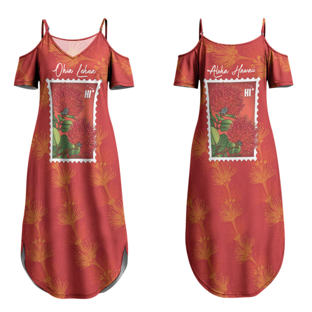 Aloha Hawaii Ohia Lehua Couples Matching Summer Maxi Dress and Hawaiian Shirt Hawaiian Lei Stylized Stamp LT14 - Polynesian Pride