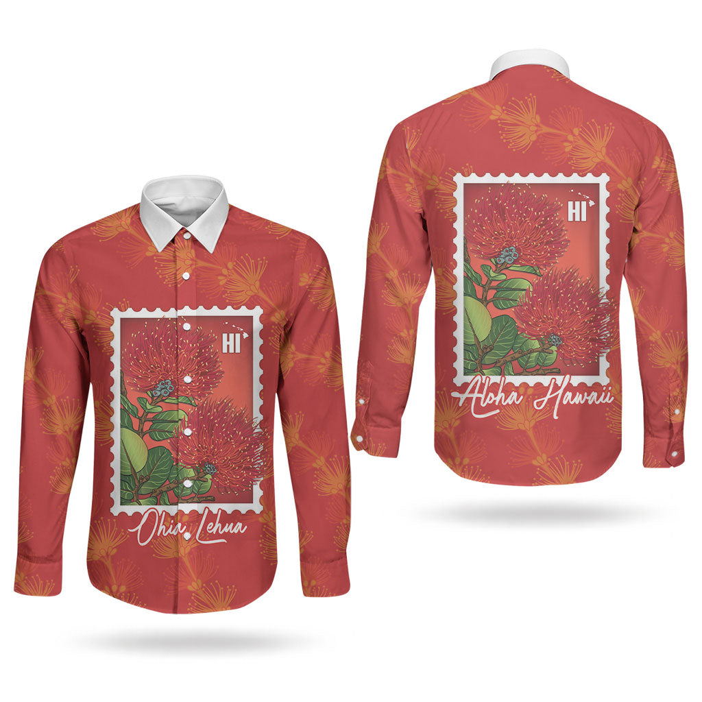 Aloha Hawaii Ohia Lehua Couples Matching Summer Maxi Dress and Long Sleeve Button Shirt Hawaiian Lei Stylized Stamp LT14 - Polynesian Pride