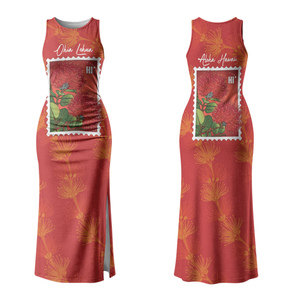 Aloha Hawaii Ohia Lehua Couples Matching Tank Maxi Dress and Hawaiian Shirt Hawaiian Lei Stylized Stamp LT14 - Polynesian Pride