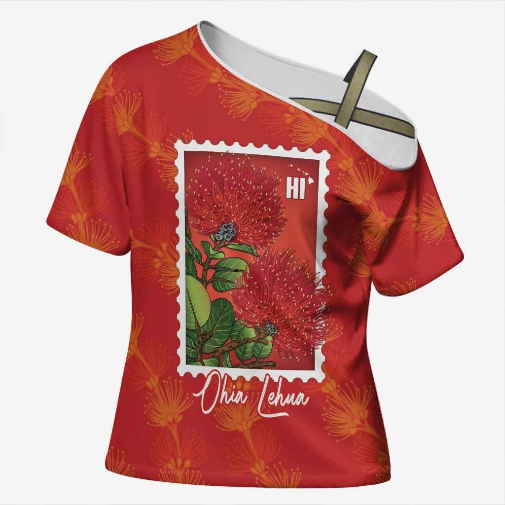 Aloha Hawaii Ohia Lehua Cross Shoulder Shirt Hawaiian Lei Stylized Stamp