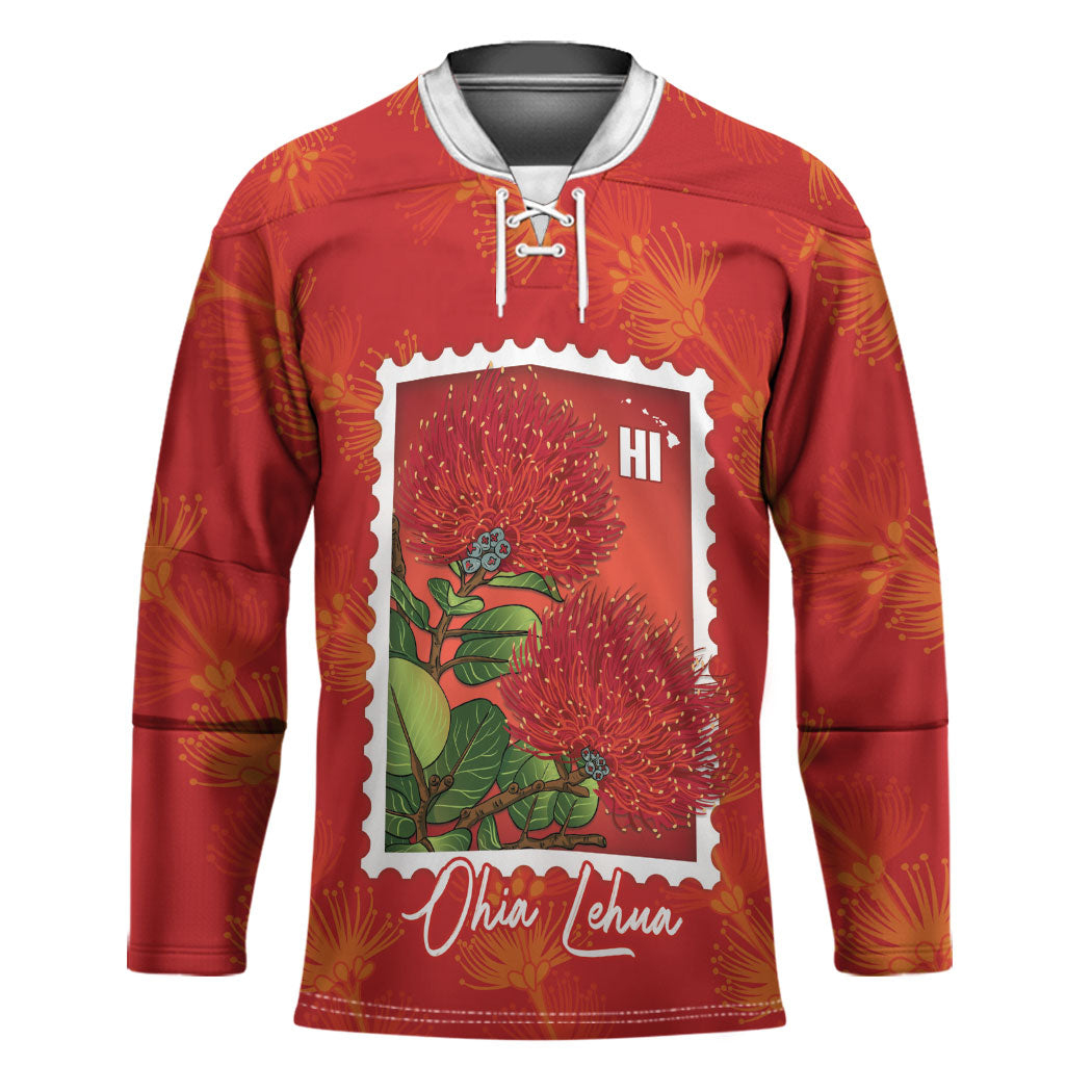 Aloha Hawaii Ohia Lehua Hockey Jersey Hawaiian Lei Stylized Stamp