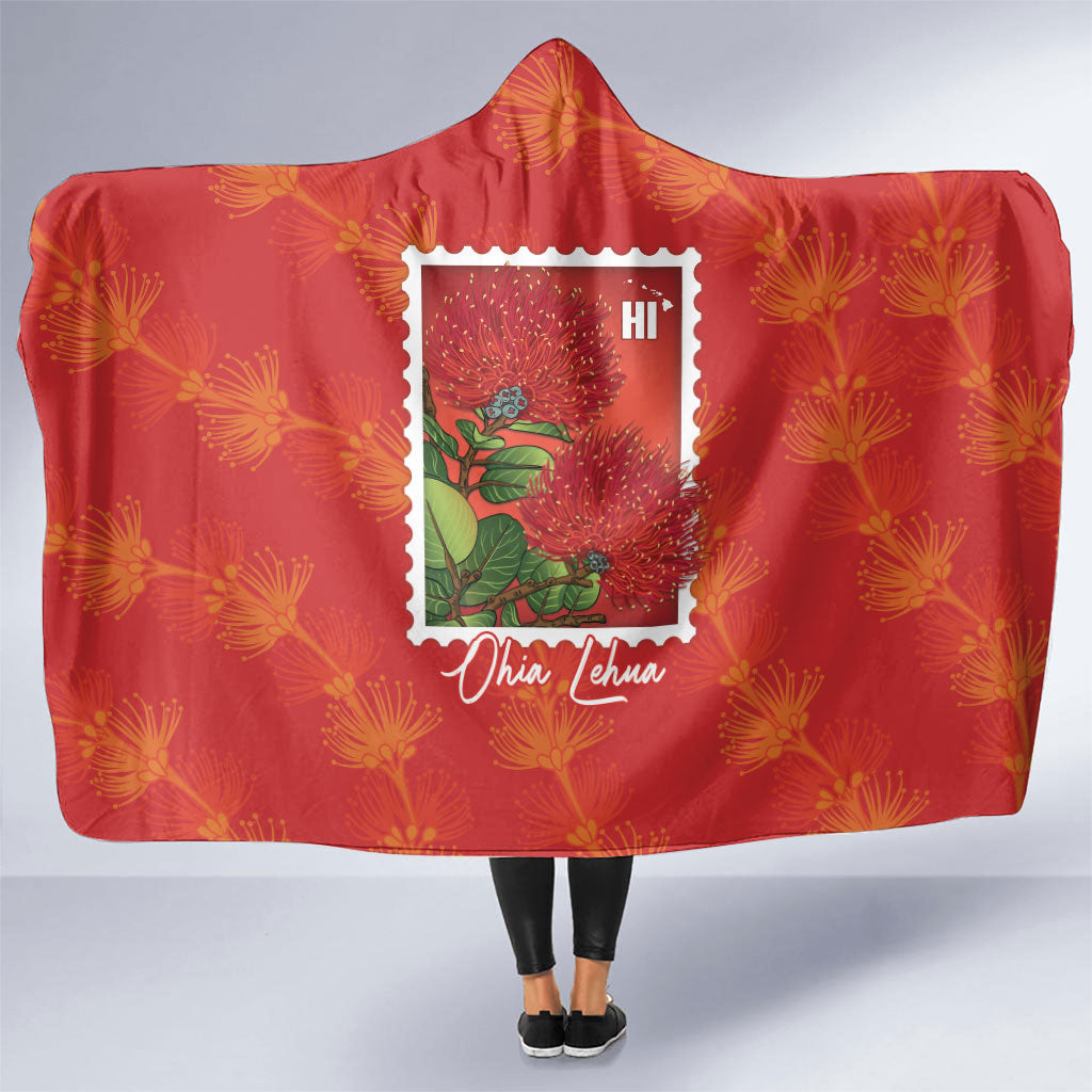 Aloha Hawaii Ohia Lehua Hooded Blanket Hawaiian Lei Stylized Stamp