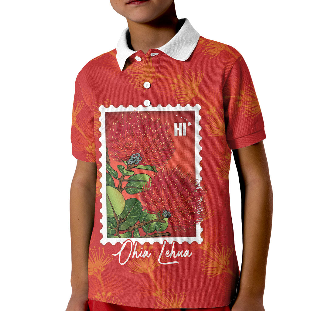 Aloha Hawaii Ohia Lehua Kid Polo Shirt Hawaiian Lei Stylized Stamp