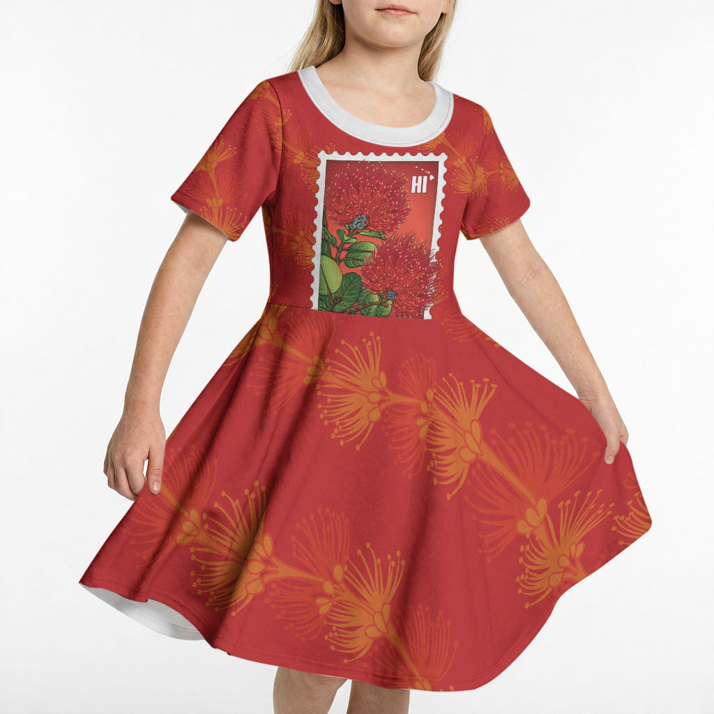 Aloha Hawaii Ohia Lehua Kid Short Sleeve Dress Hawaiian Lei Stylized Stamp LT14 - Polynesian Pride