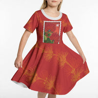 Aloha Hawaii Ohia Lehua Kid Short Sleeve Dress Hawaiian Lei Stylized Stamp LT14 - Polynesian Pride