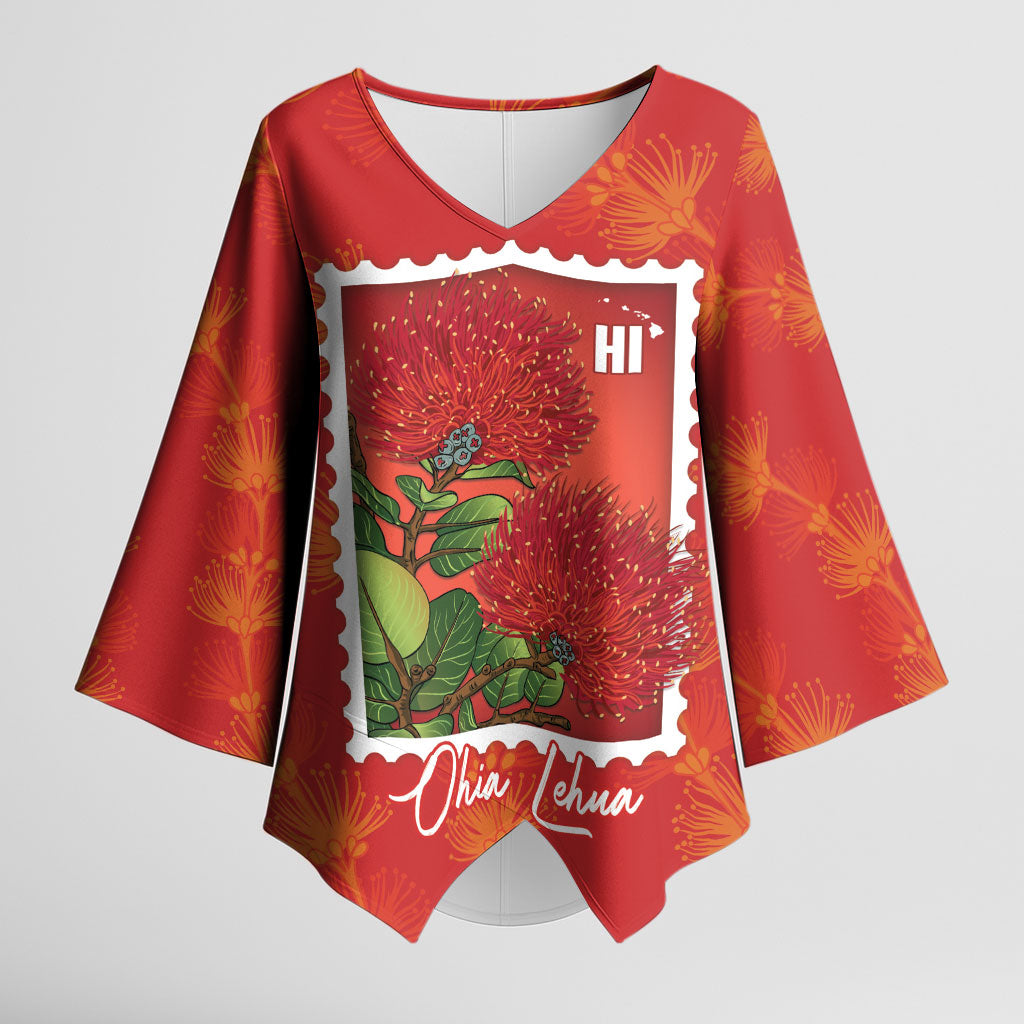 Aloha Hawaii Ohia Lehua Kimono Sleeve Blouse Hawaiian Lei Stylized Stamp