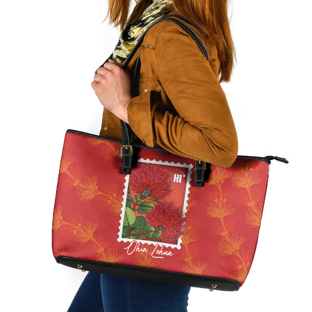 Aloha Hawaii Ohia Lehua Leather Tote Bag Hawaiian Lei Stylized Stamp