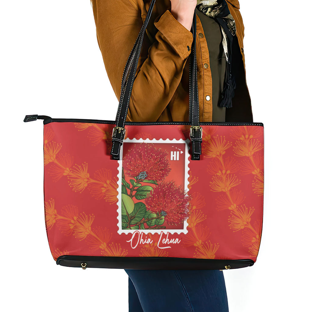 Aloha Hawaii Ohia Lehua Leather Tote Bag Hawaiian Lei Stylized Stamp LT14 - Polynesian Pride