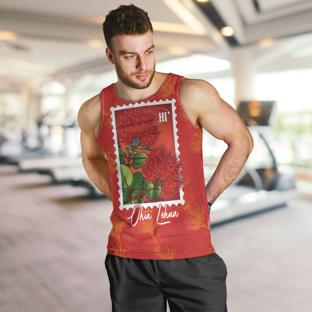 Aloha Hawaii Ohia Lehua Men Tank Top Hawaiian Lei Stylized Stamp