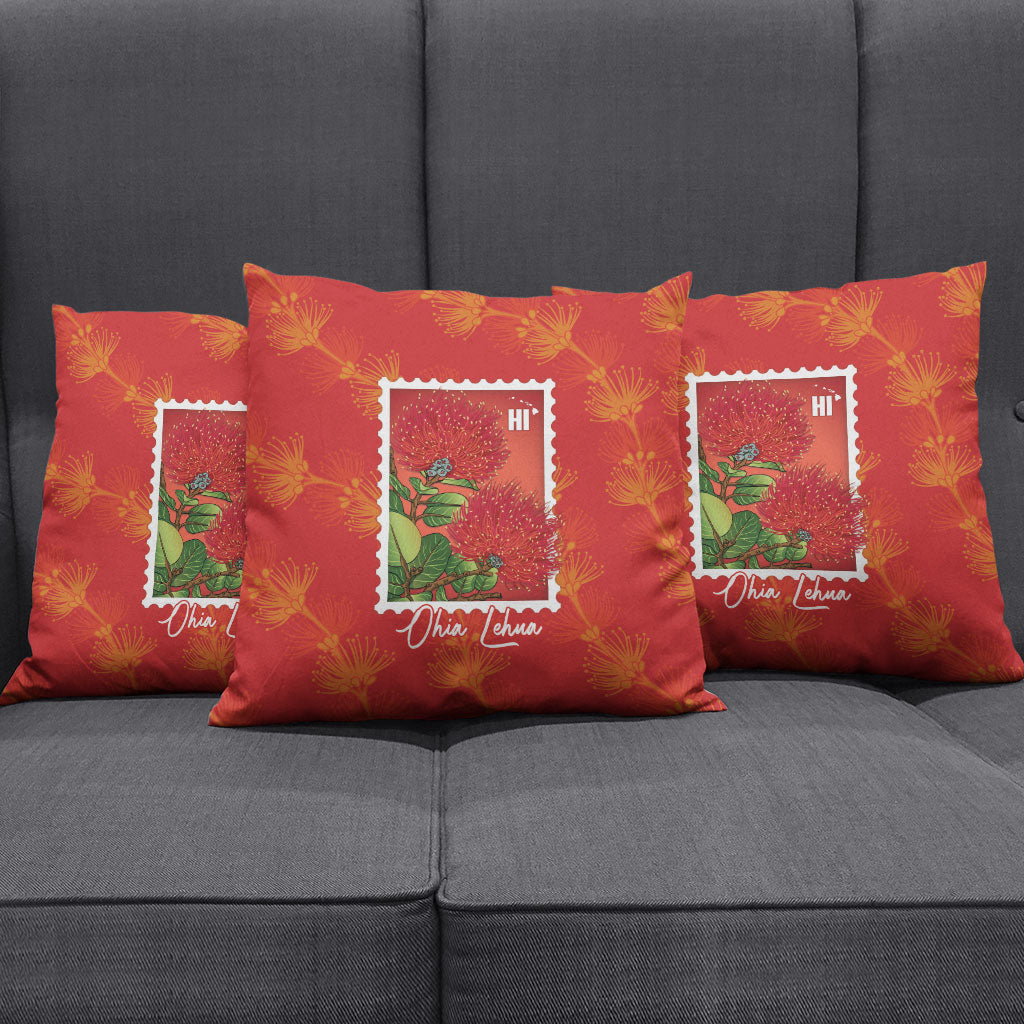 Aloha Hawaii Ohia Lehua Pillow Cover Hawaiian Lei Stylized Stamp LT14 - Polynesian Pride