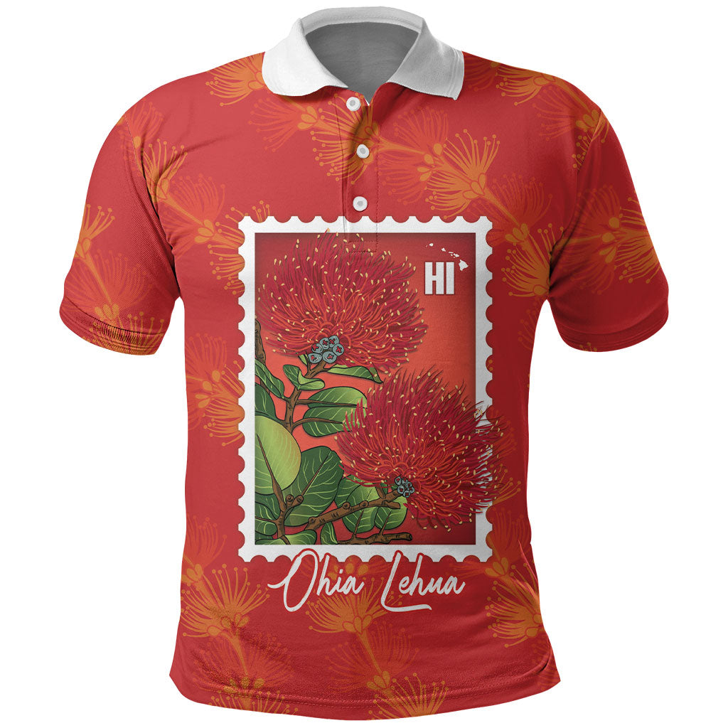 Aloha Hawaii Ohia Lehua Polo Shirt Hawaiian Lei Stylized Stamp