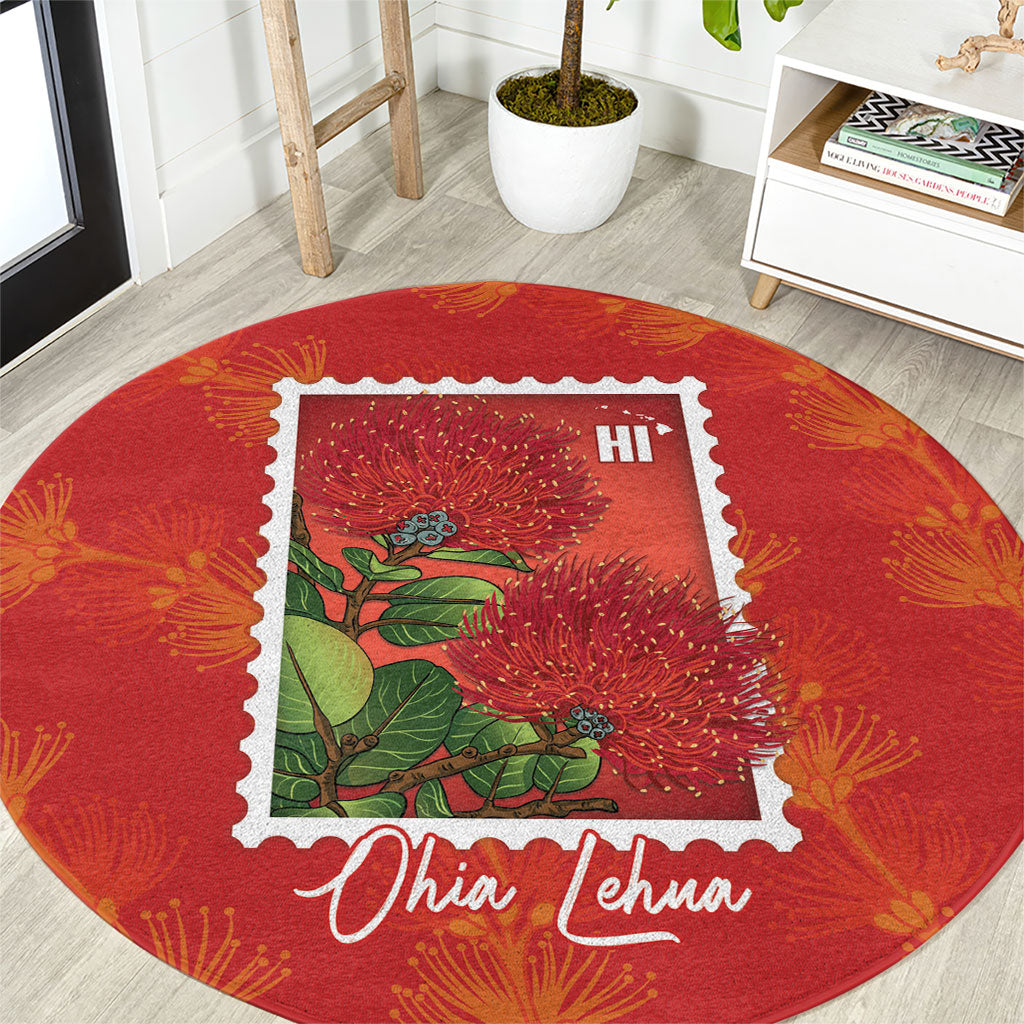 Aloha Hawaii Ohia Lehua Round Carpet Hawaiian Lei Stylized Stamp
