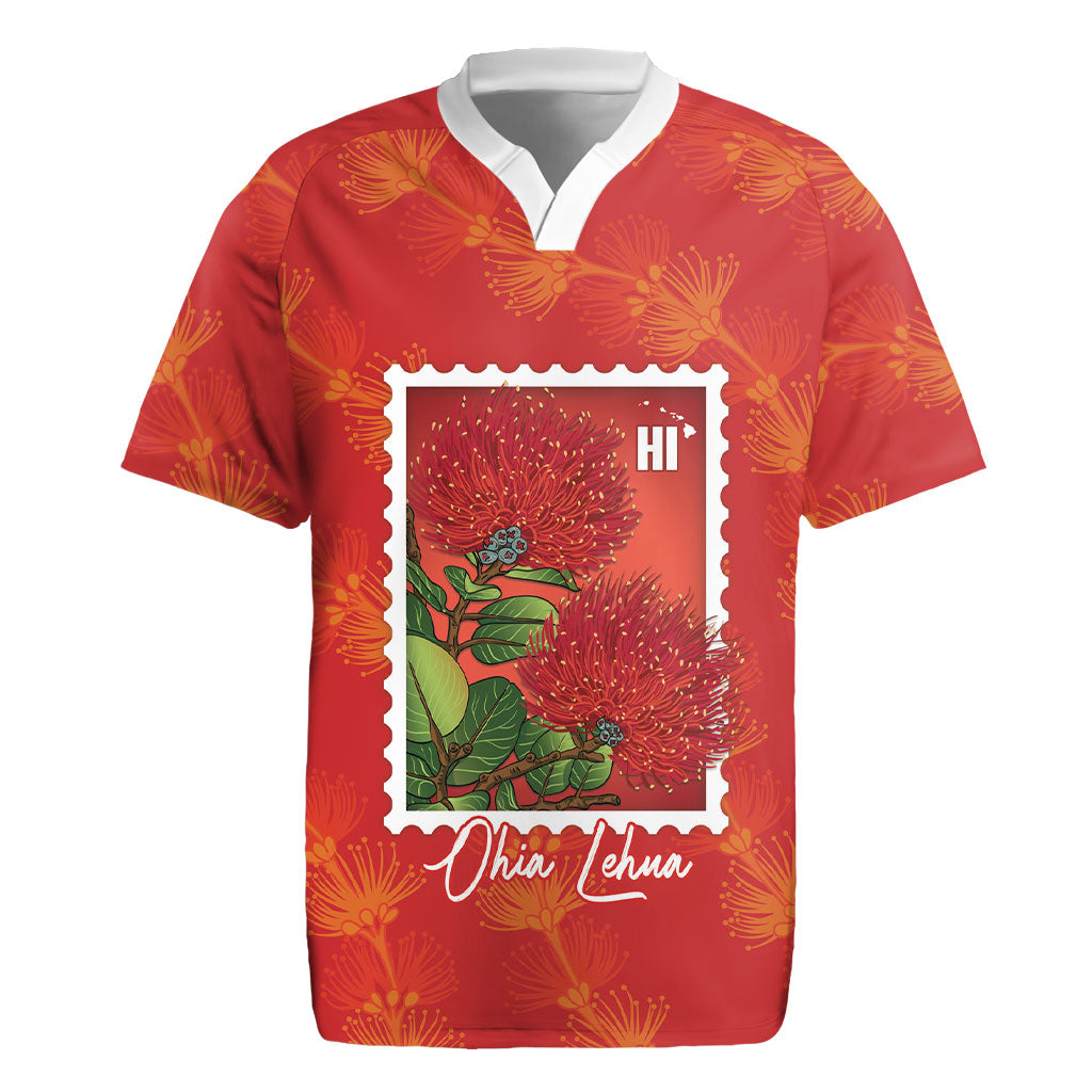 Aloha Hawaii Ohia Lehua Rugby Jersey Hawaiian Lei Stylized Stamp