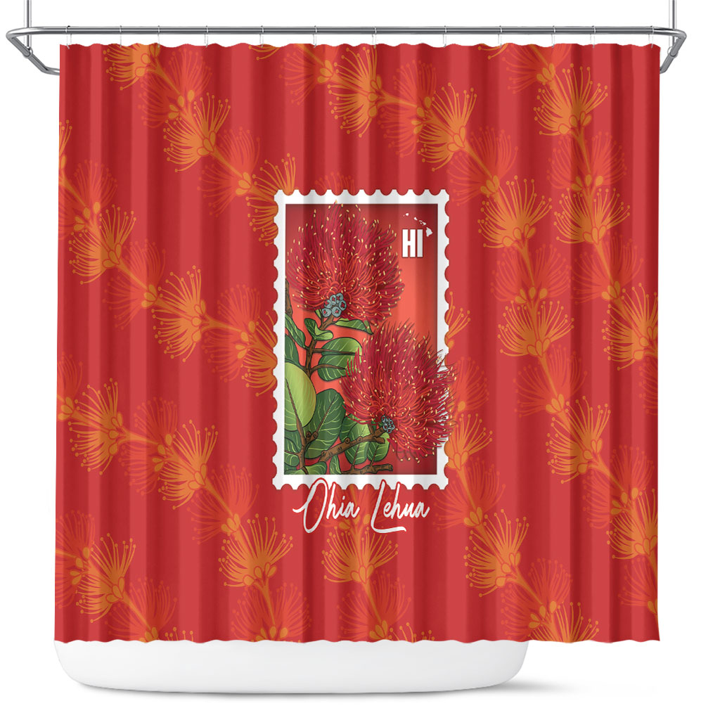Aloha Hawaii Ohia Lehua Shower Curtain Hawaiian Lei Stylized Stamp