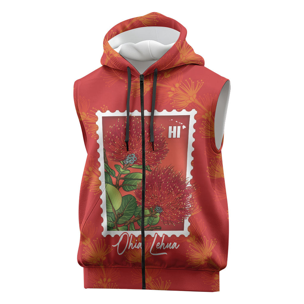 Aloha Hawaii Ohia Lehua Sleeveless Zip Hoodie Hawaiian Lei Stylized Stamp