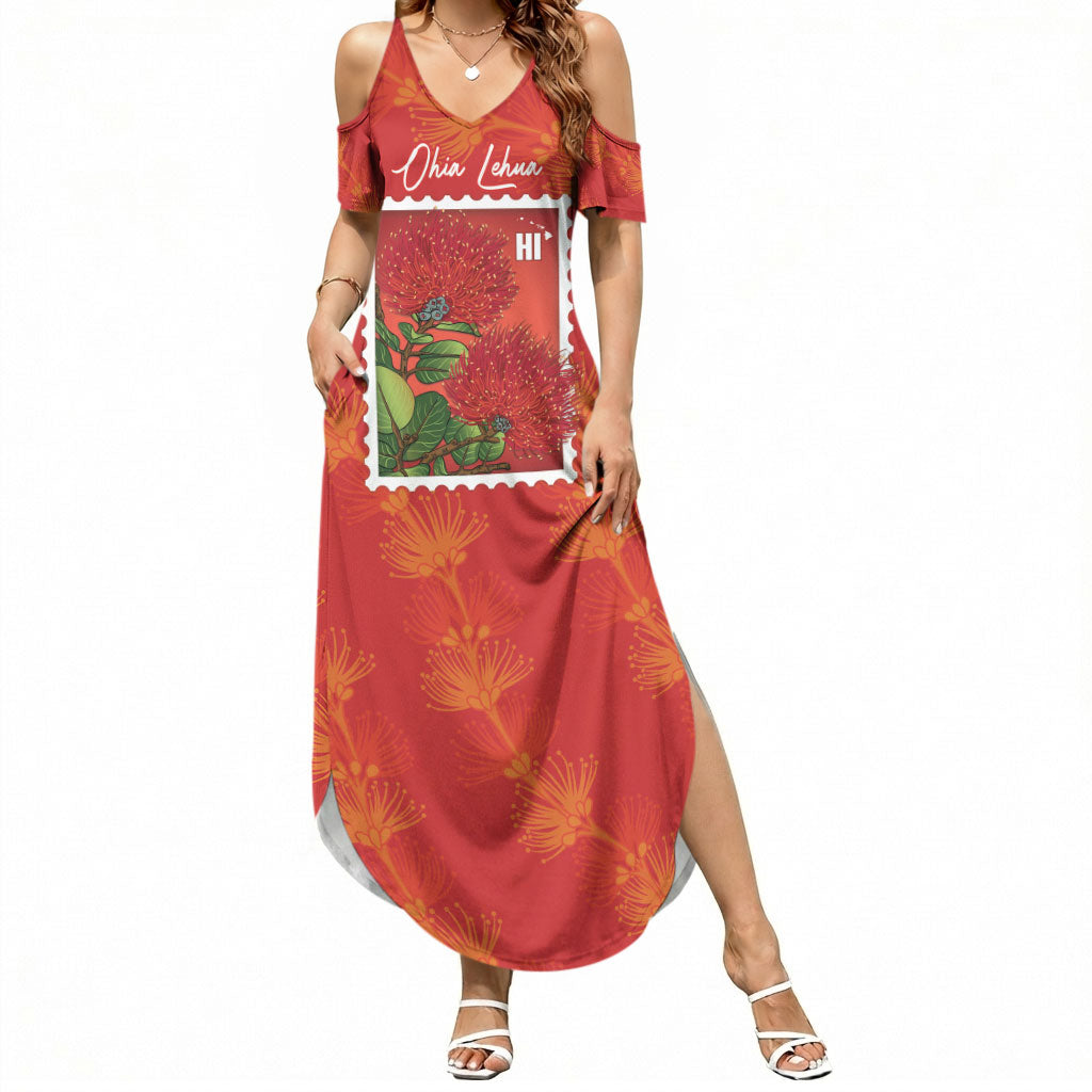 Aloha Hawaii Ohia Lehua Summer Maxi Dress Hawaiian Lei Stylized Stamp