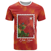 Aloha Hawaii Ohia Lehua T Shirt Hawaiian Lei Stylized Stamp LT14 Red - Polynesian Pride