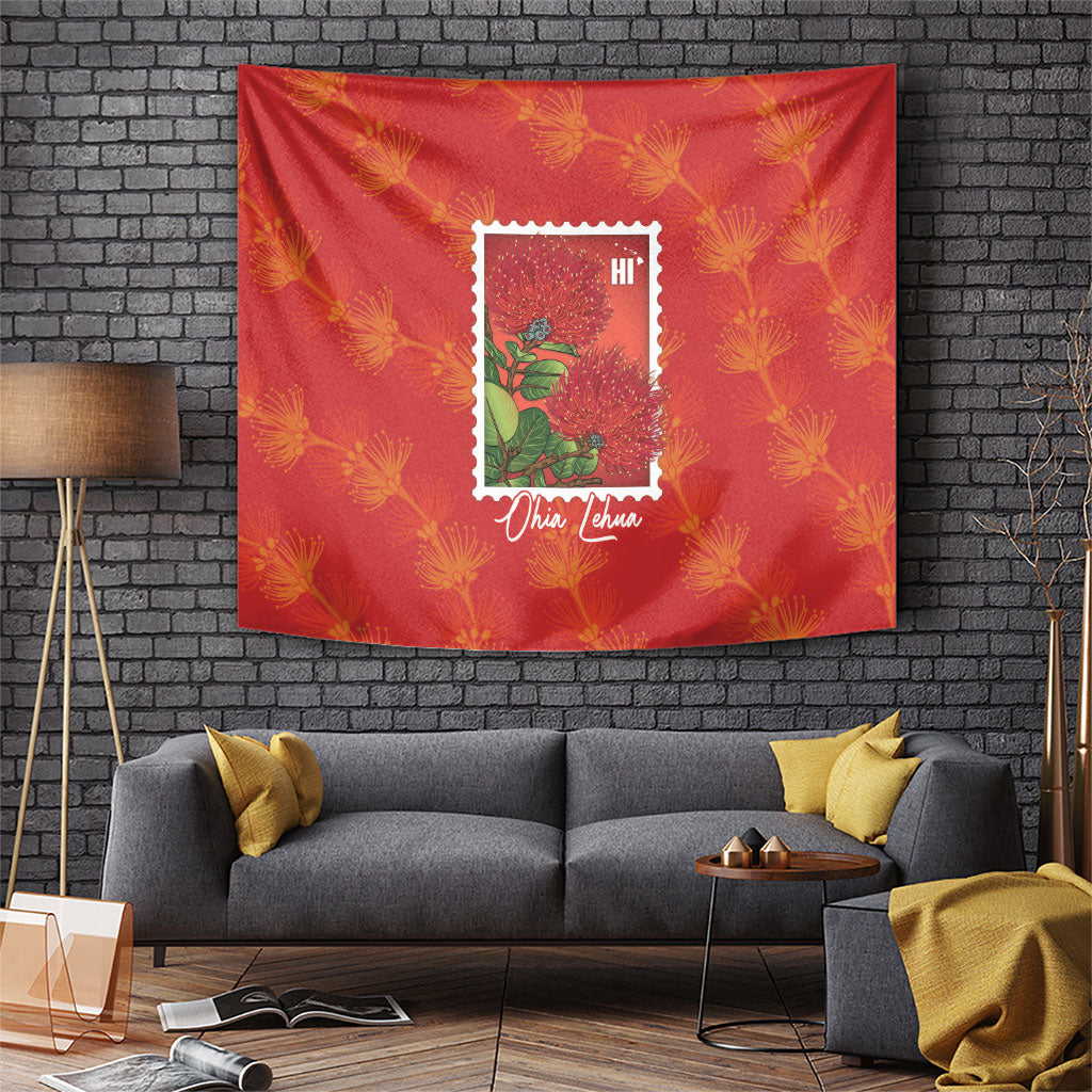 Aloha Hawaii Ohia Lehua Tapestry Hawaiian Lei Stylized Stamp