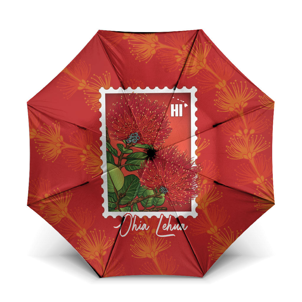 Aloha Hawaii Ohia Lehua Umbrella Hawaiian Lei Stylized Stamp