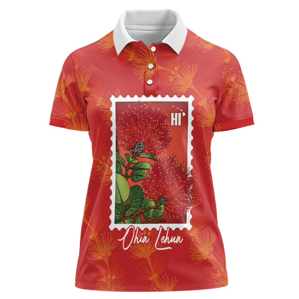 Aloha Hawaii Ohia Lehua Women Polo Shirt Hawaiian Lei Stylized Stamp