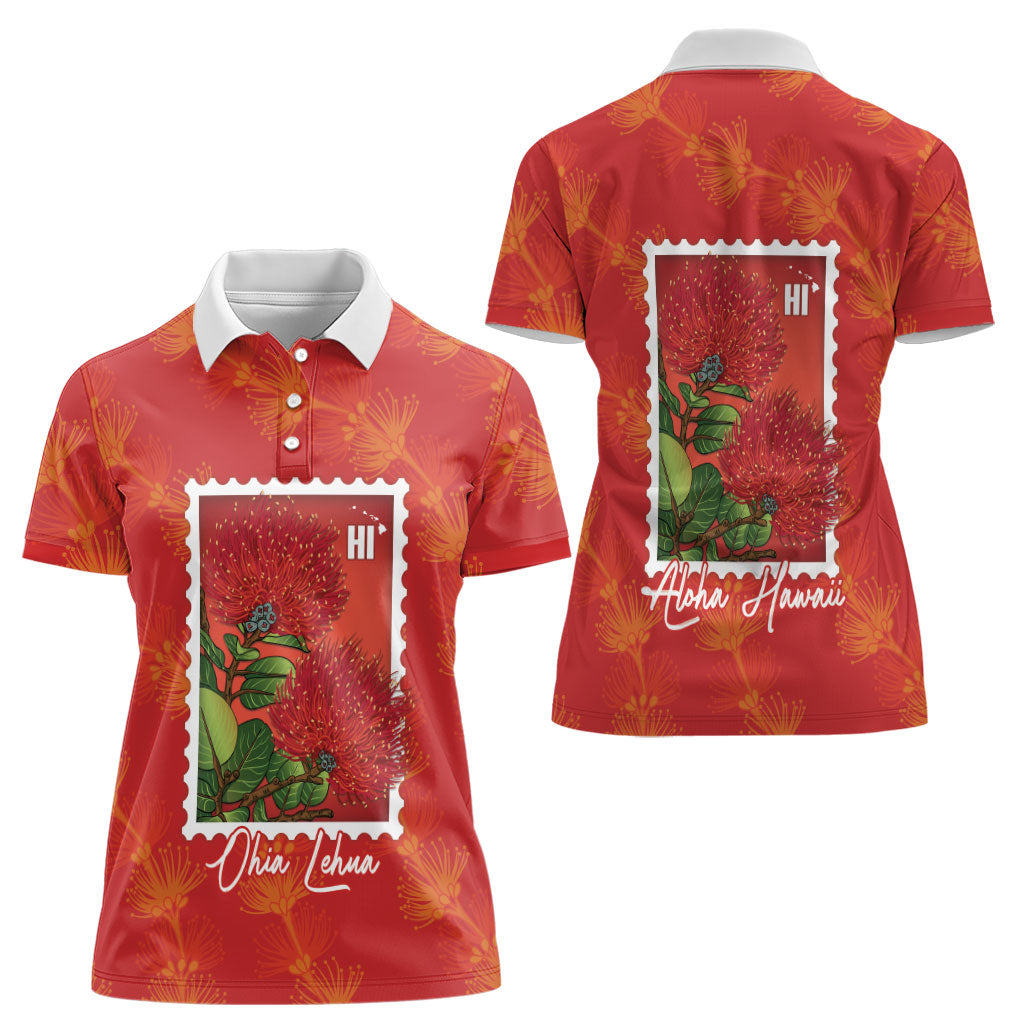 Aloha Hawaii Ohia Lehua Women Polo Shirt Hawaiian Lei Stylized Stamp LT14 - Polynesian Pride