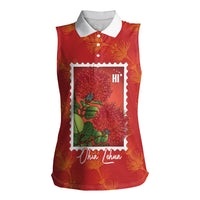 Aloha Hawaii Ohia Lehua Women Sleeveless Polo Shirt Hawaiian Lei Stylized Stamp LT14 Female Red - Polynesian Pride