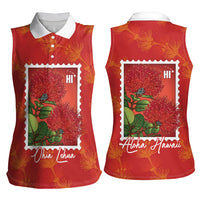 Aloha Hawaii Ohia Lehua Women Sleeveless Polo Shirt Hawaiian Lei Stylized Stamp LT14 - Polynesian Pride