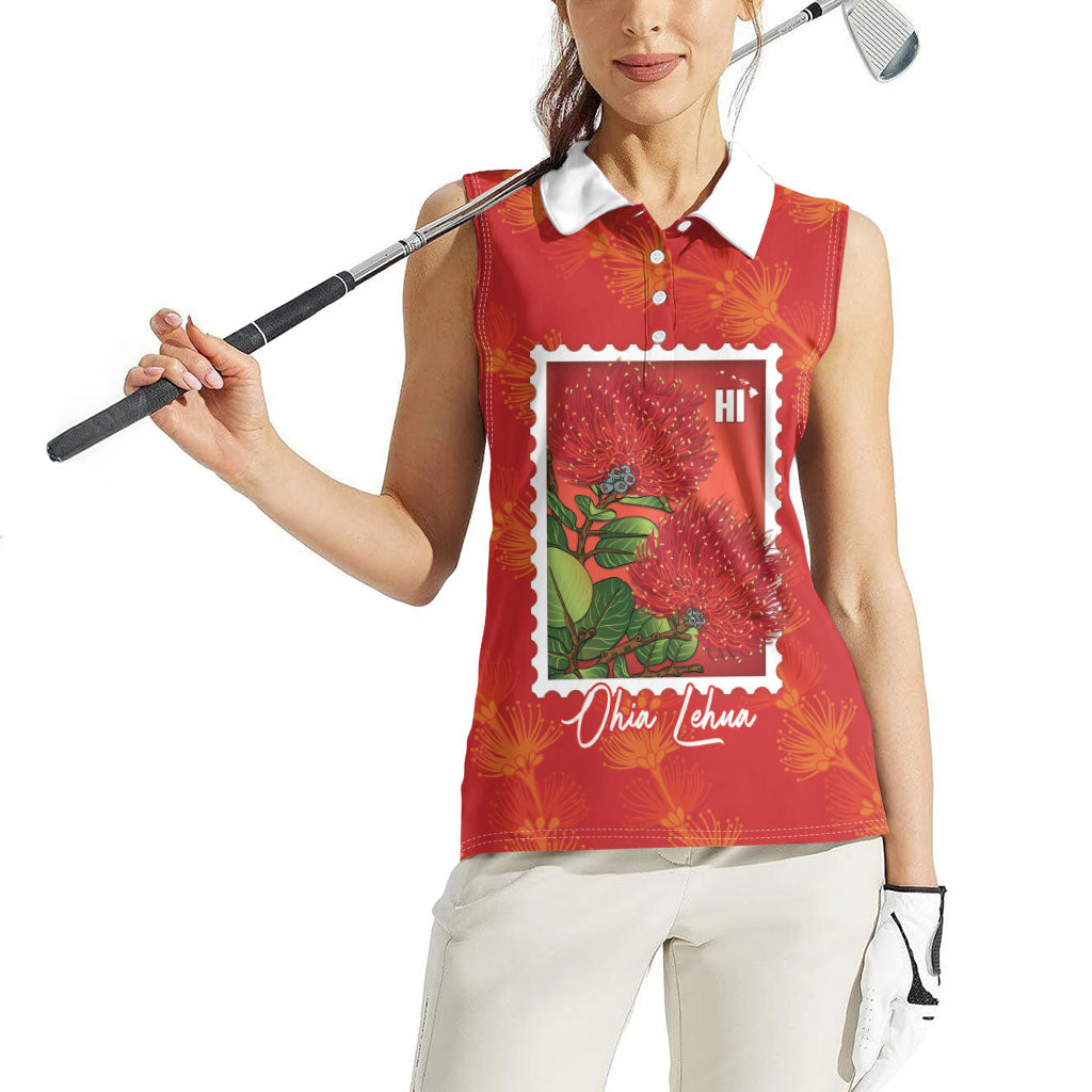 Aloha Hawaii Ohia Lehua Women Sleeveless Polo Shirt Hawaiian Lei Stylized Stamp LT14 - Polynesian Pride