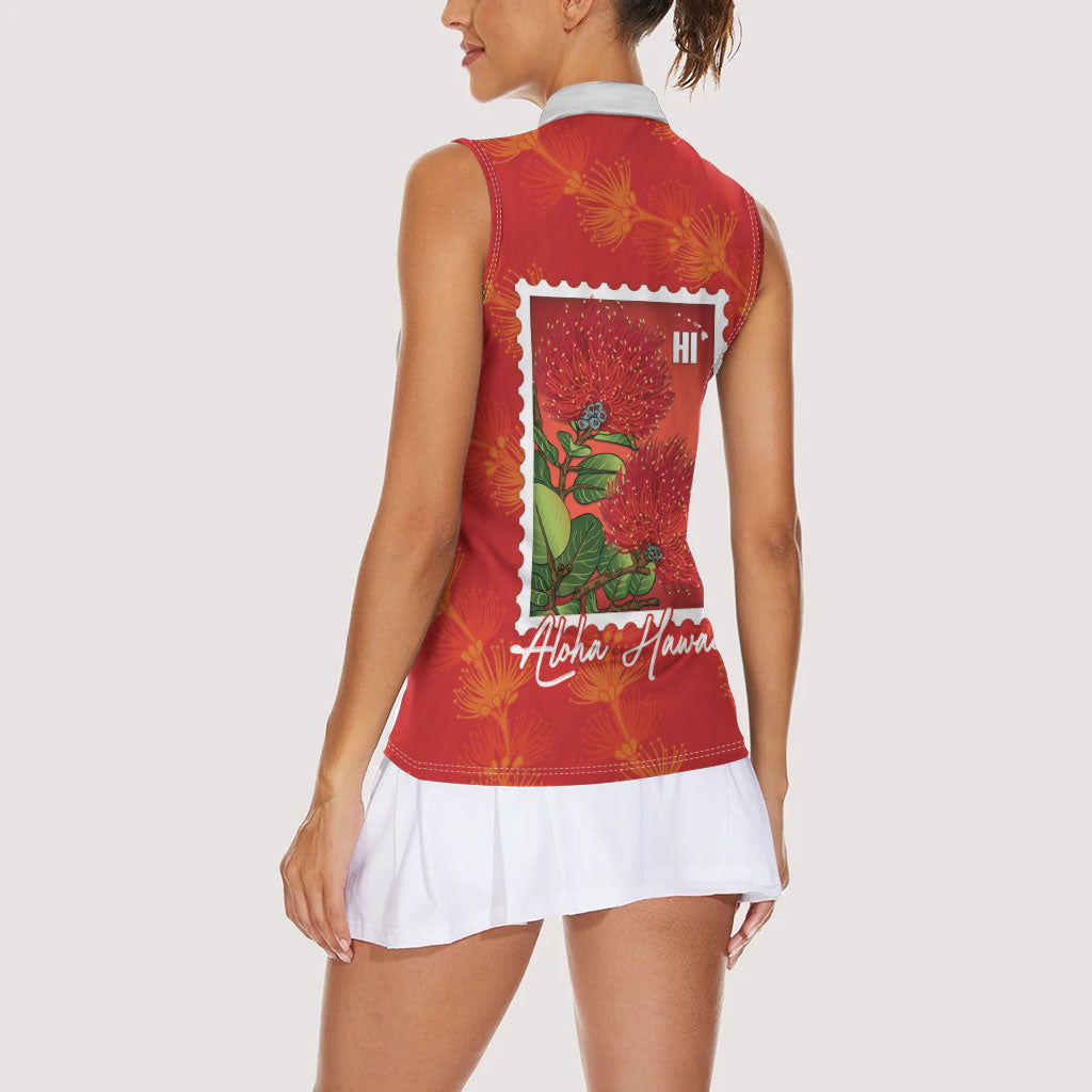 Aloha Hawaii Ohia Lehua Women Sleeveless Polo Shirt Hawaiian Lei Stylized Stamp LT14 - Polynesian Pride