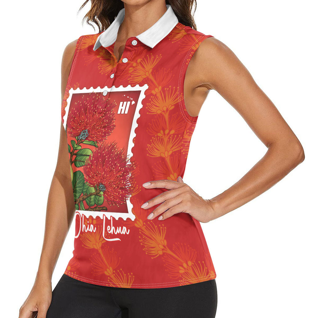 Aloha Hawaii Ohia Lehua Women Sleeveless Polo Shirt Hawaiian Lei Stylized Stamp LT14 - Polynesian Pride