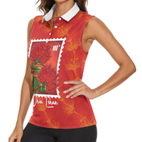 Aloha Hawaii Ohia Lehua Women Sleeveless Polo Shirt Hawaiian Lei Stylized Stamp LT14 - Polynesian Pride