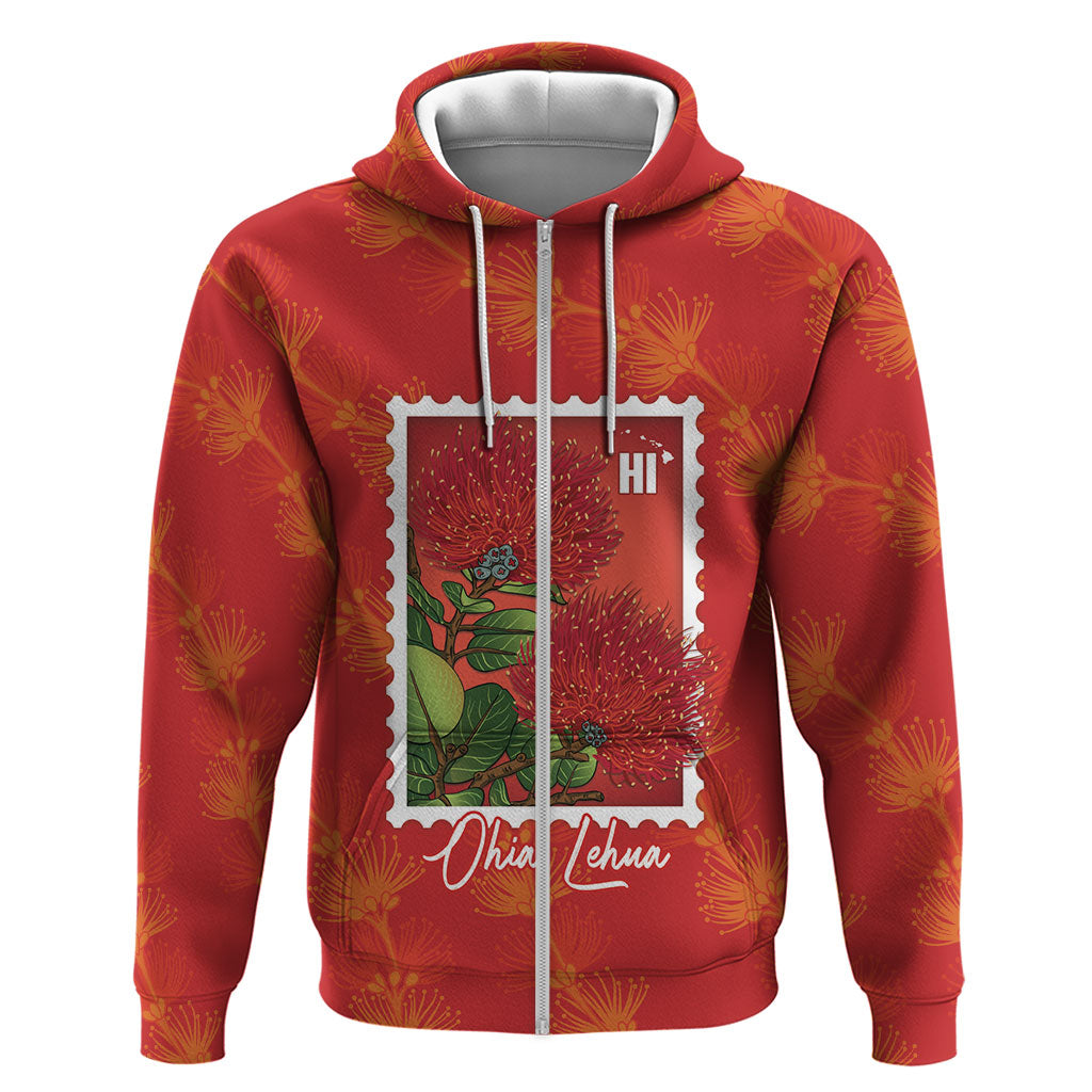 Aloha Hawaii Ohia Lehua Zip Hoodie Hawaiian Lei Stylized Stamp